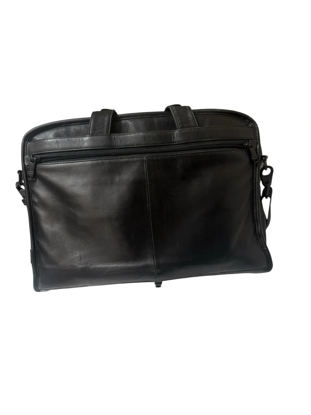 Tumi Black Leather Laptop Briefcase with Shoulder Strap